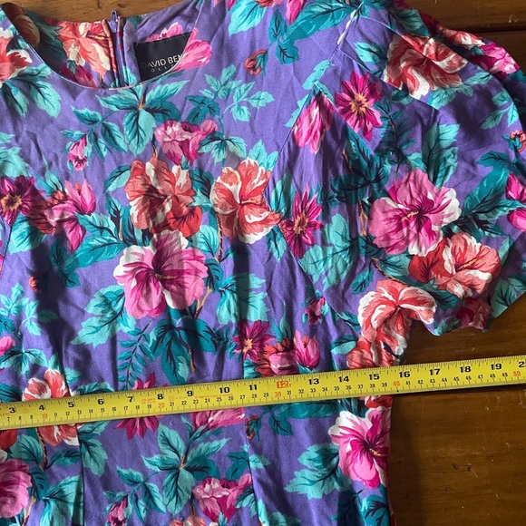 Vintage 80s David Benjamin Floral Drop Waist Midi Dress Prairie CottageCore - Picture 8 of 11